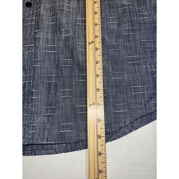 US Polo Association Men’s Large Short Sleeve Button Up Navy Denim Grid Shirt - Picture 7 of 9